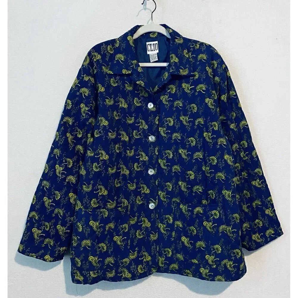 Clio Jacket Womens Large Purple Boho Print Quilted Silk Button Up Cottagecore
